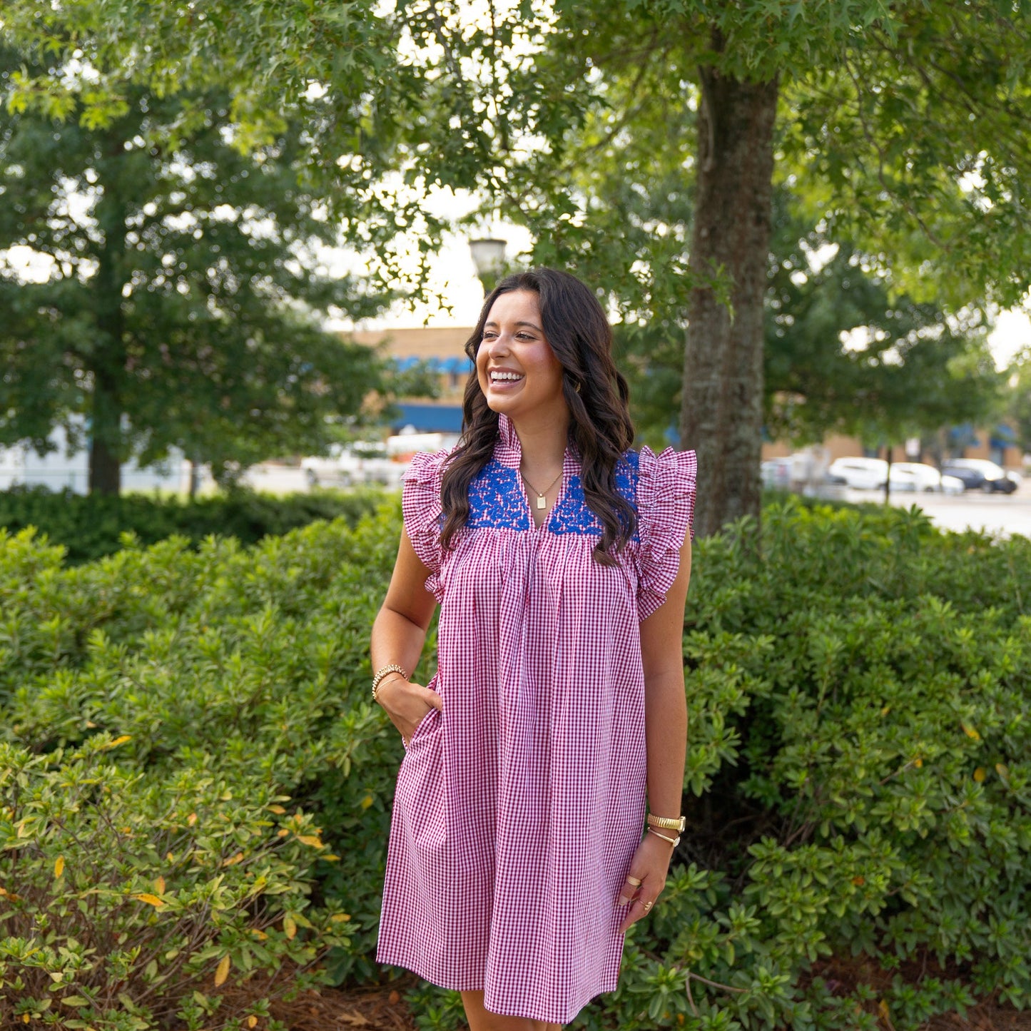 Embroidered Frilly Dress [Red]