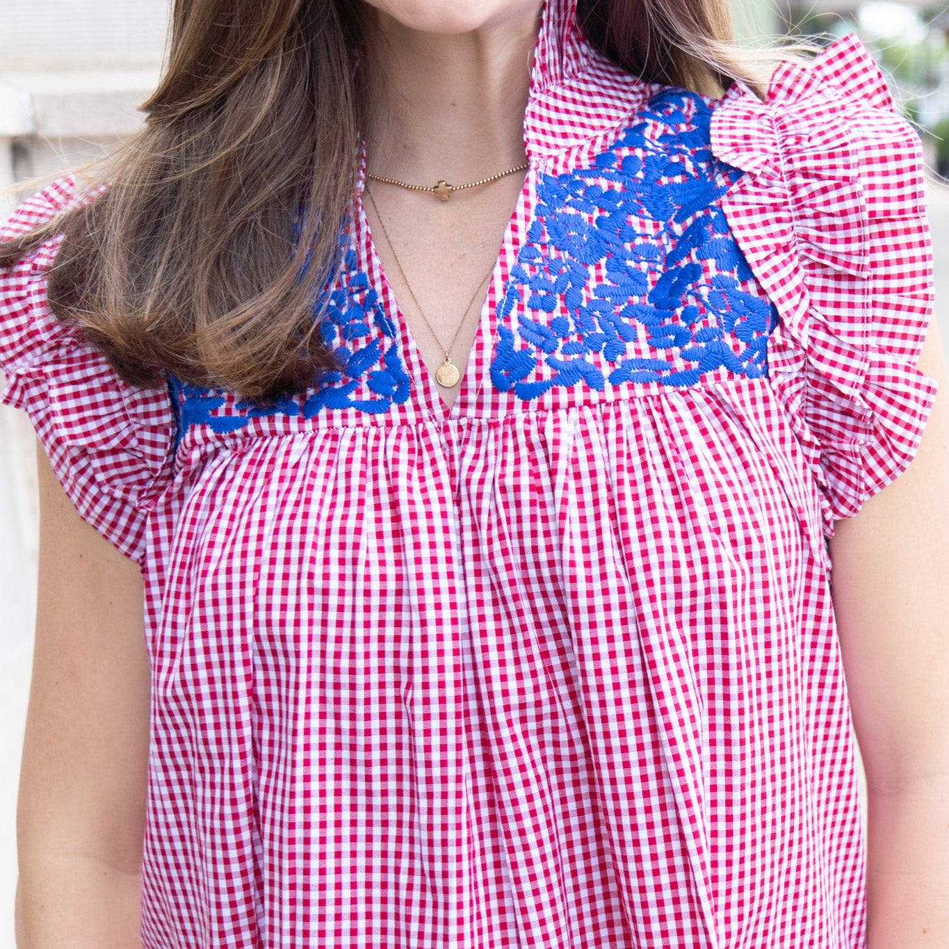 Embroidered Frilly Blouse [Red]