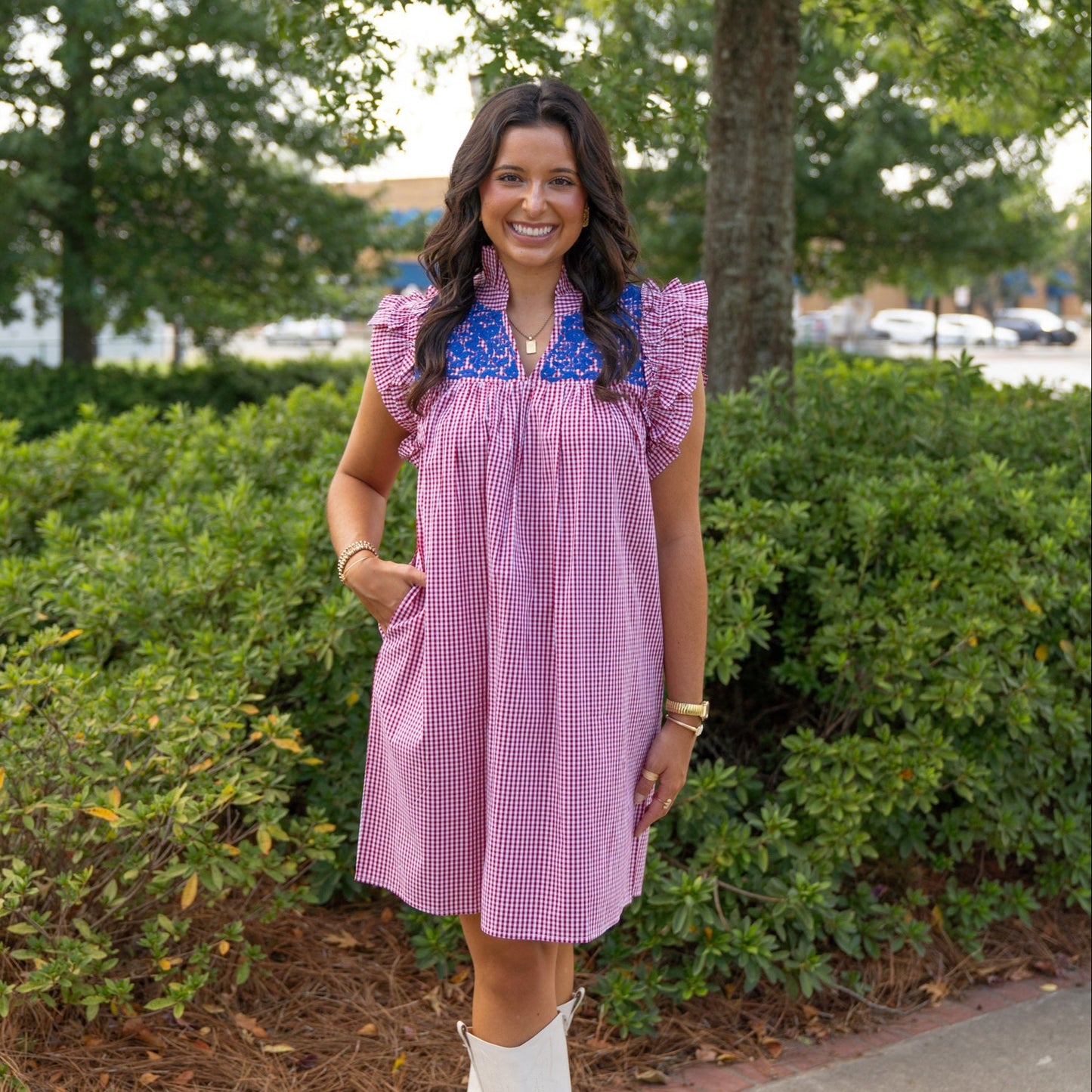 Embroidered Frilly Dress [Red]