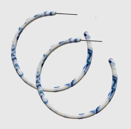 Blue and White Hoop Earrings