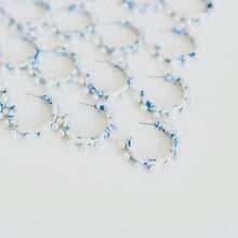 Load image into Gallery viewer, Blue and White Pearl Hoops