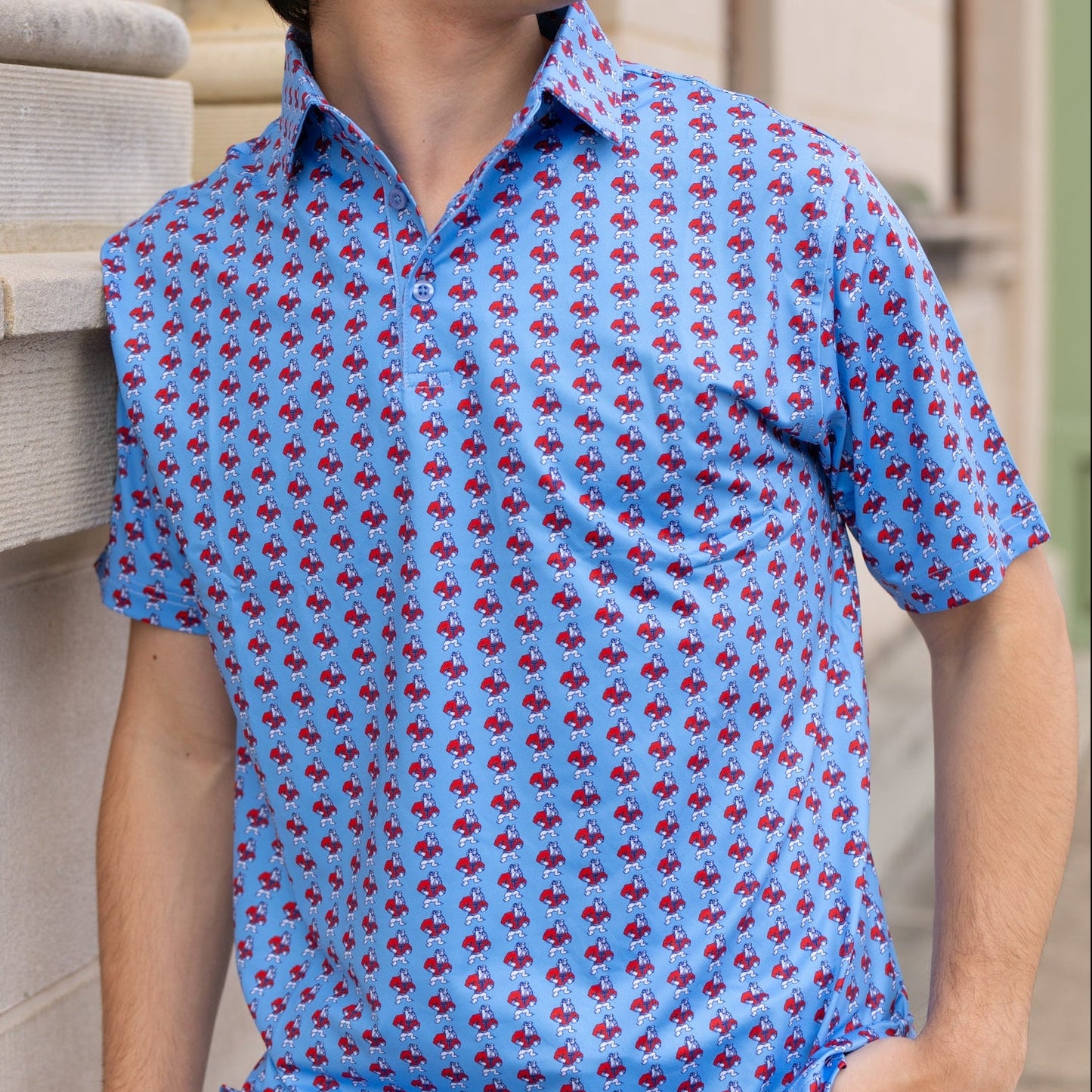 James Hollis Vintage Bulldog Baby Blue Performance Polo