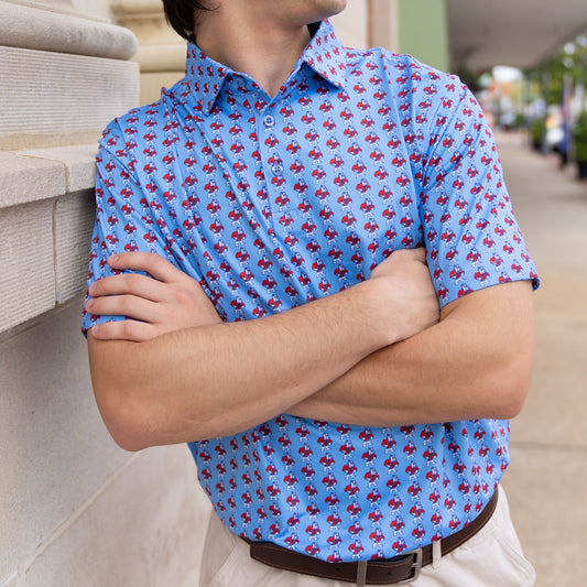 James Hollis Vintage Bulldog Baby Blue Performance Polo