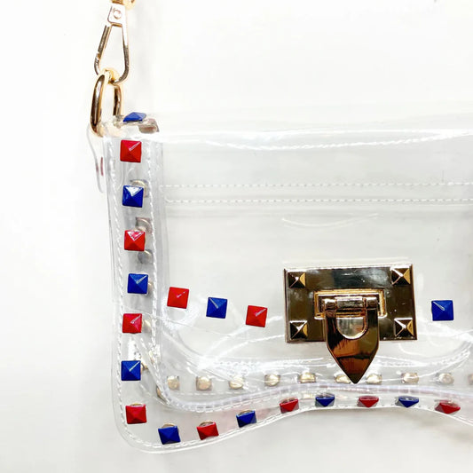 Jackie Clear Crossbody in Red + Blue